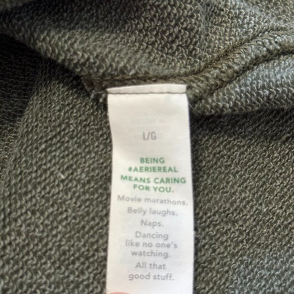 Aerie Olive Green Oversized Distressed Sweatshirt Womens Size Large - Picture 10 of 10